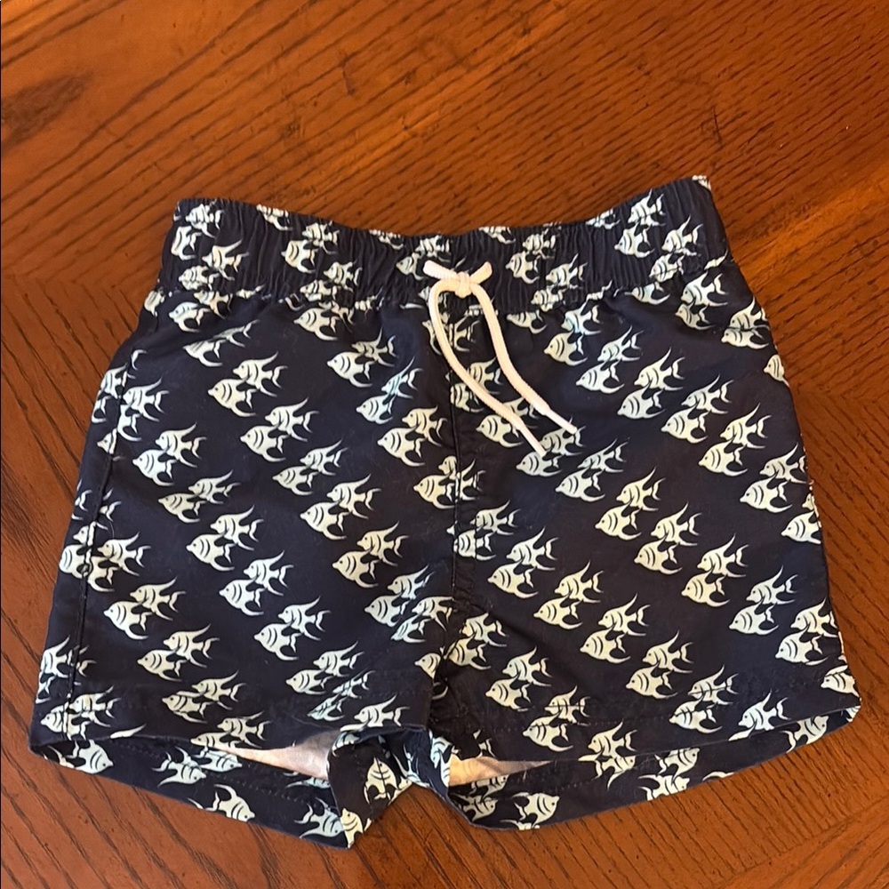 Janie and Jack Navy Fish Print Swim Trunks